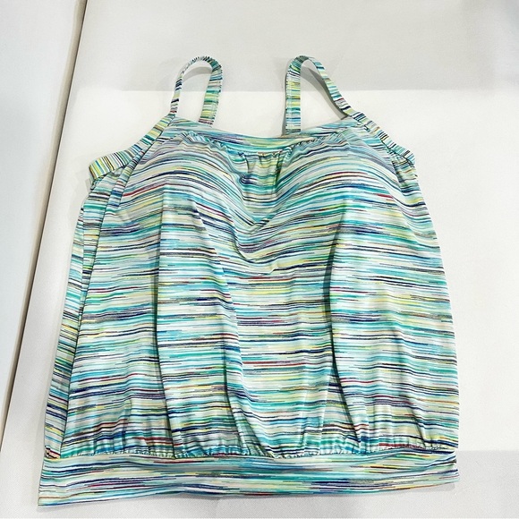 Lands' End Blouson Tummy Hiding Tankini Top Swimsuit Adjustable Straps Sz 16 DD - Picture 3 of 14